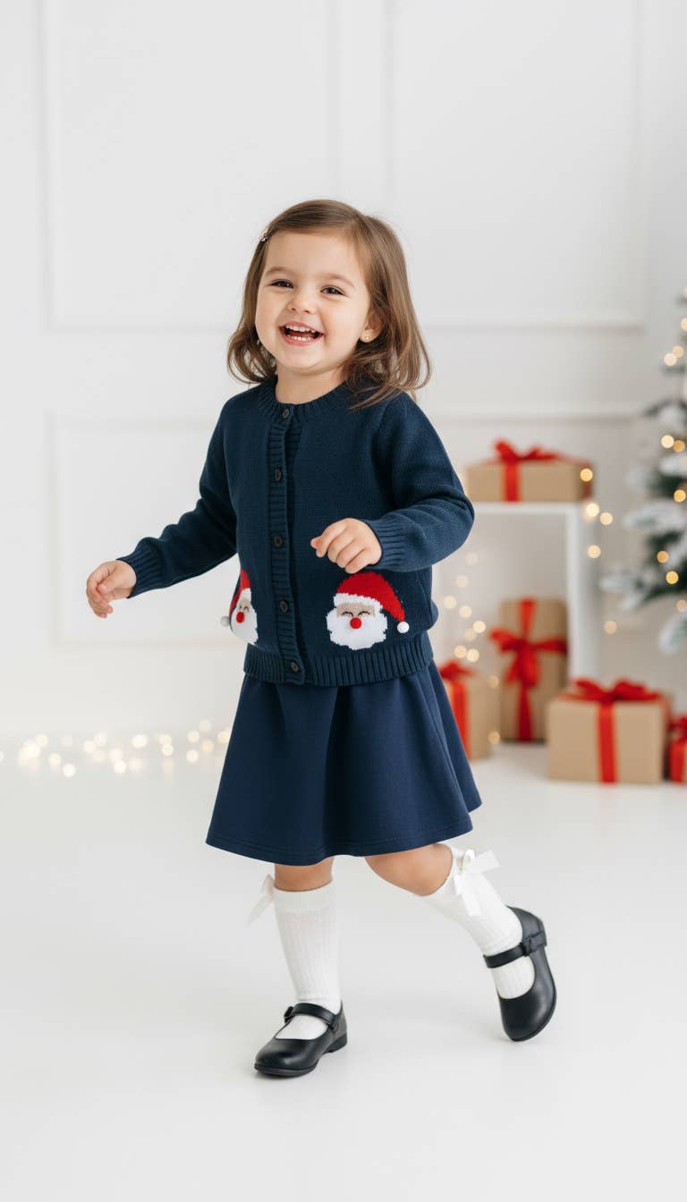Navy Blue Christmas Santa Knit Cardigan Sweater