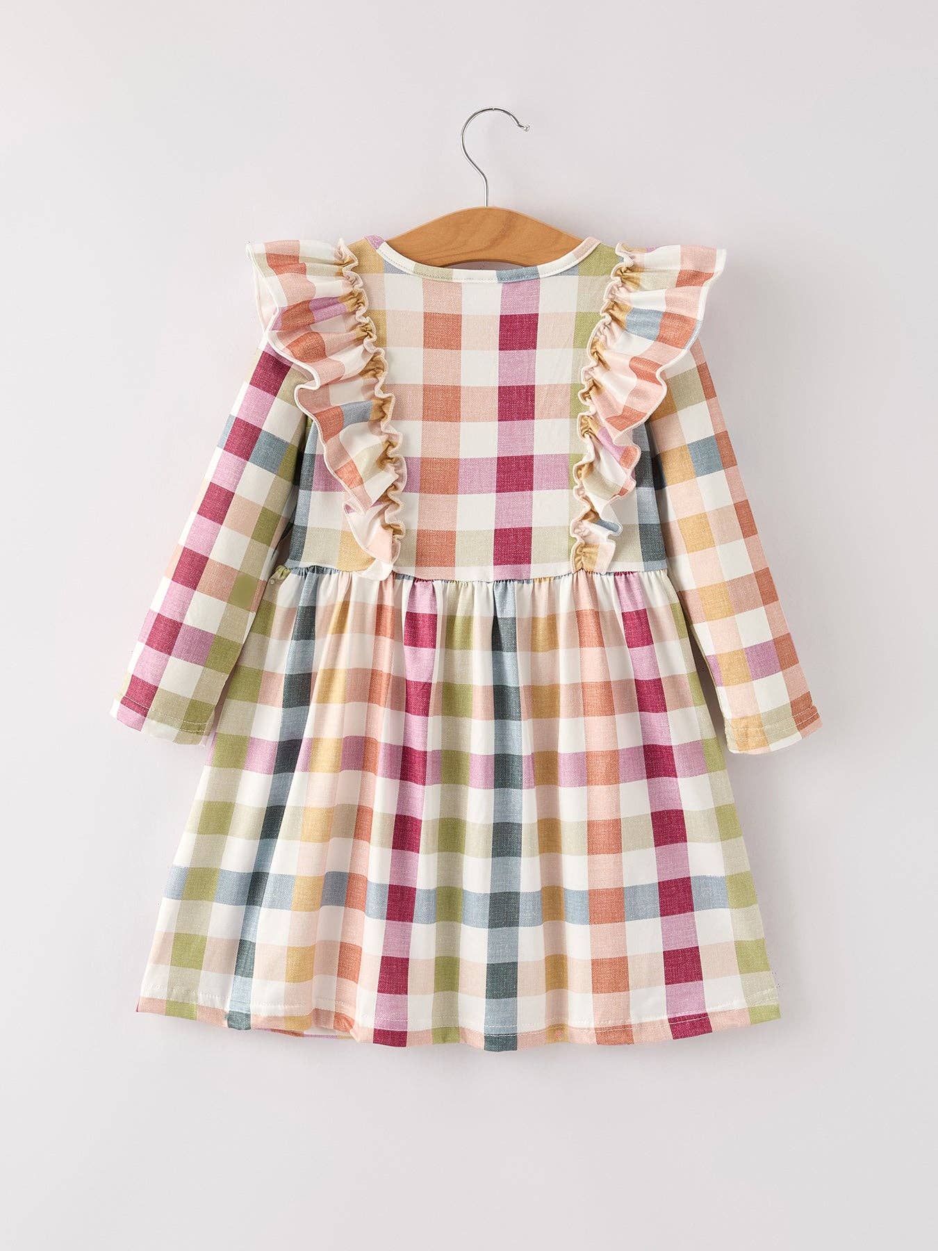 Girls' Thanksgiving Plaid Long Sleeve Dress
