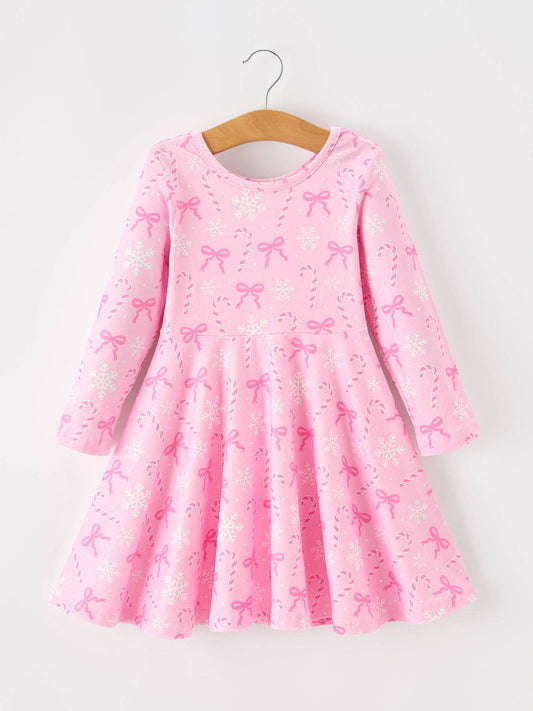 Pink Christmas Candy Cane Twirl Dress for Girls