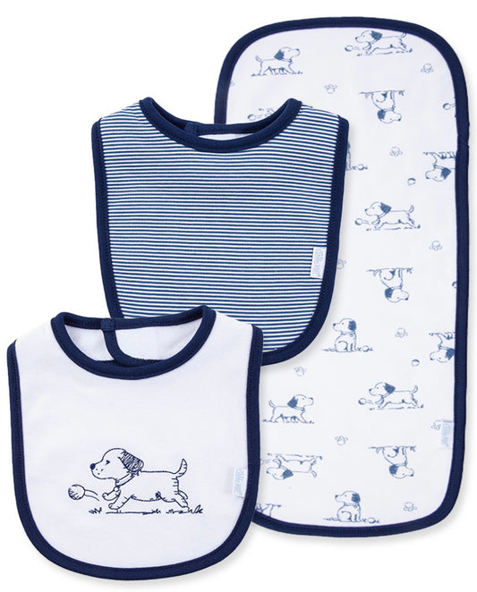 Navy Embroidered Dog Bib & Burp Cloth Set