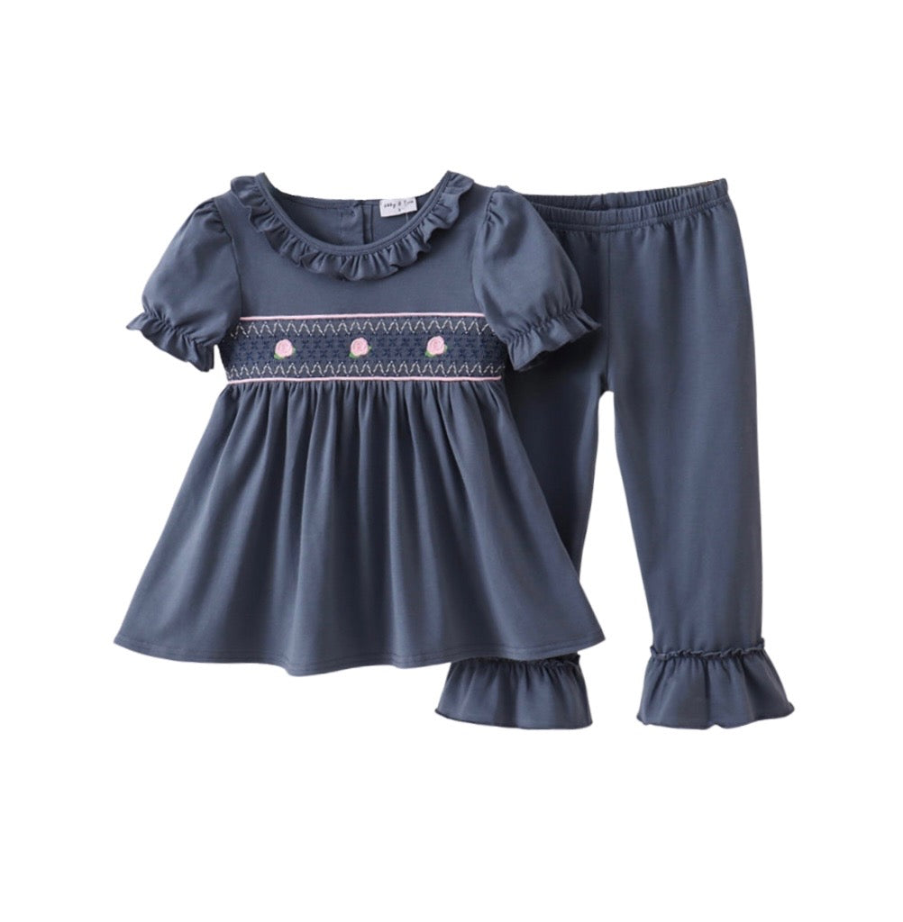 Garden Rose Smocked Ruffle Pants Set