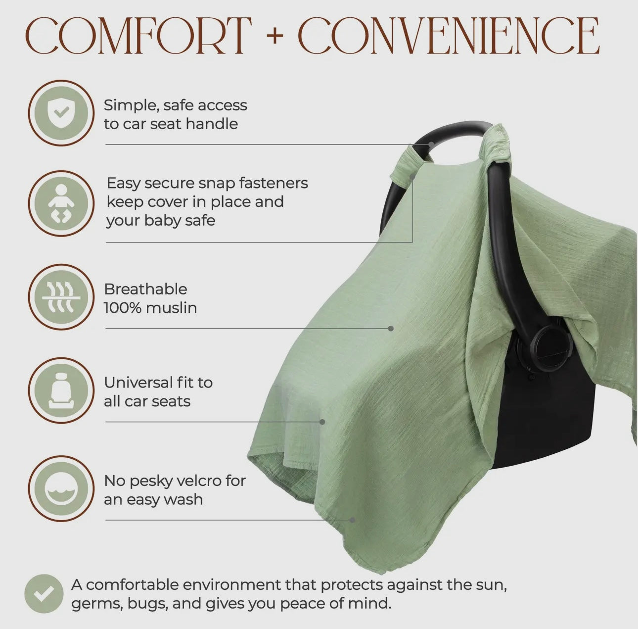 Sage Muslin Car Seat Cover