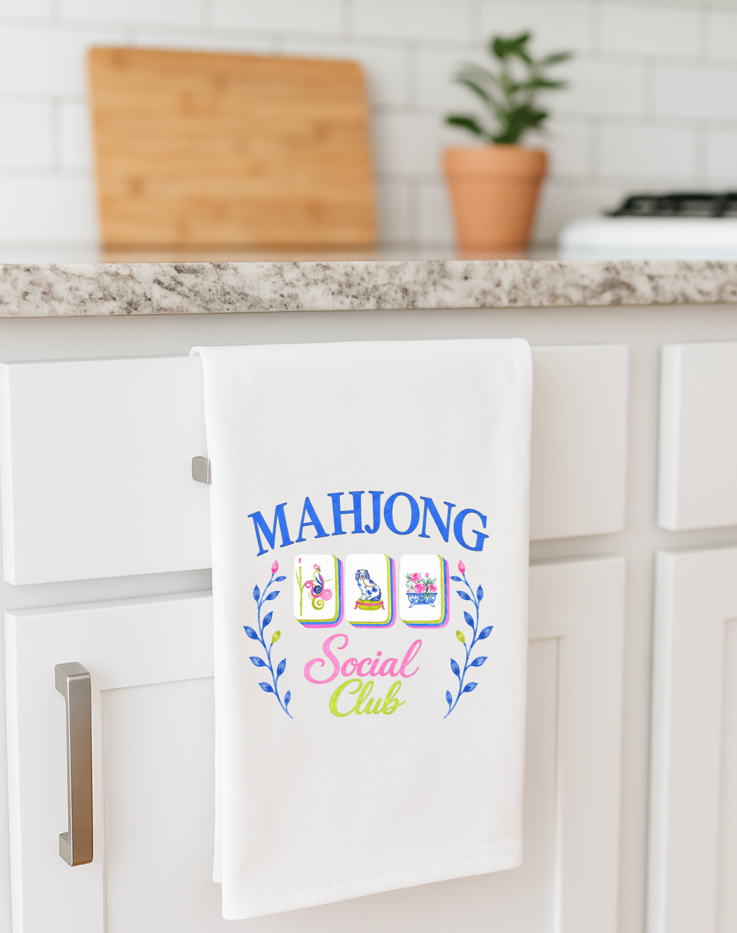 Mahjong Social Club Flour Sack Towel | Blue