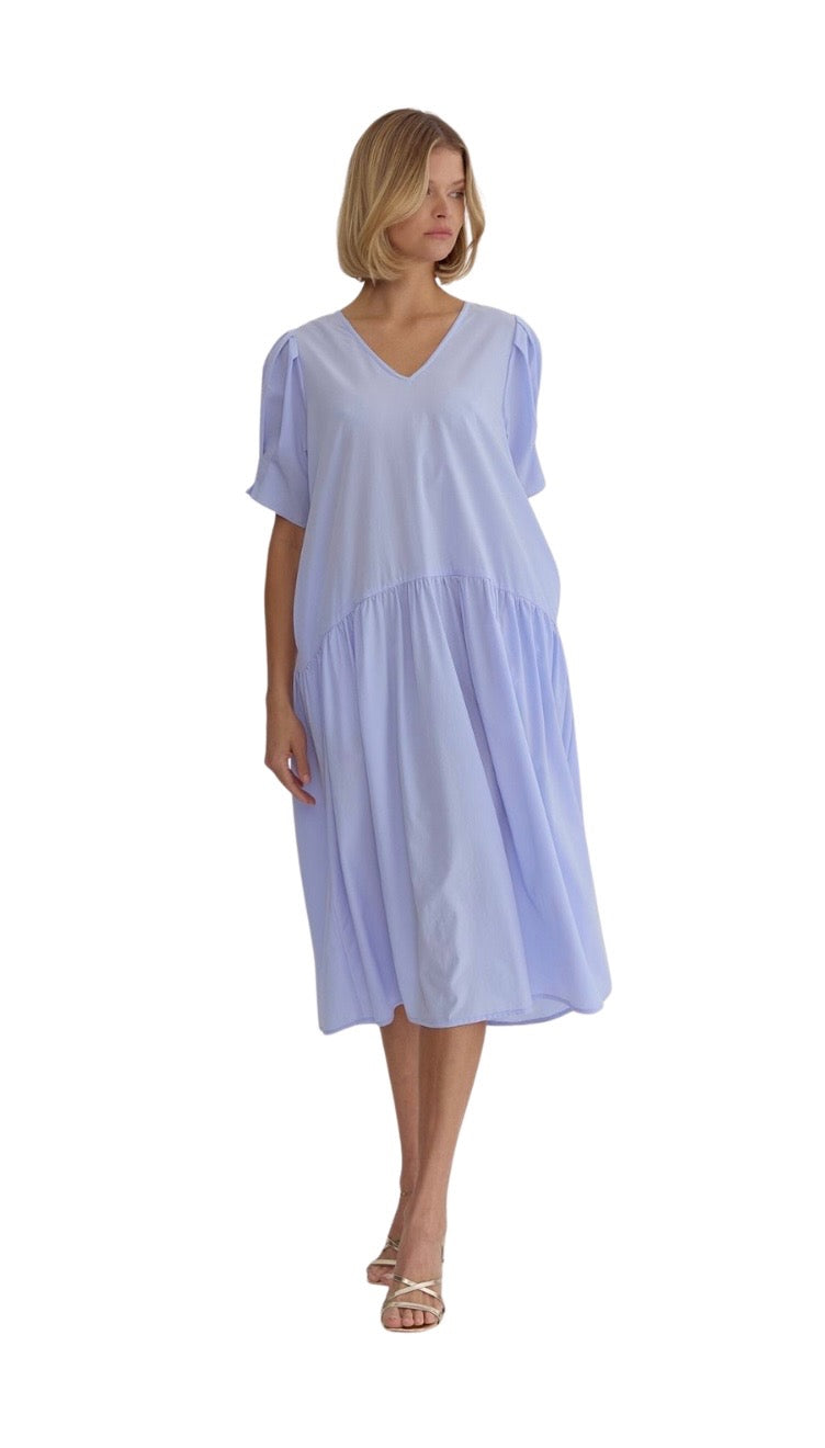 V Neck Short Sleeve Midi