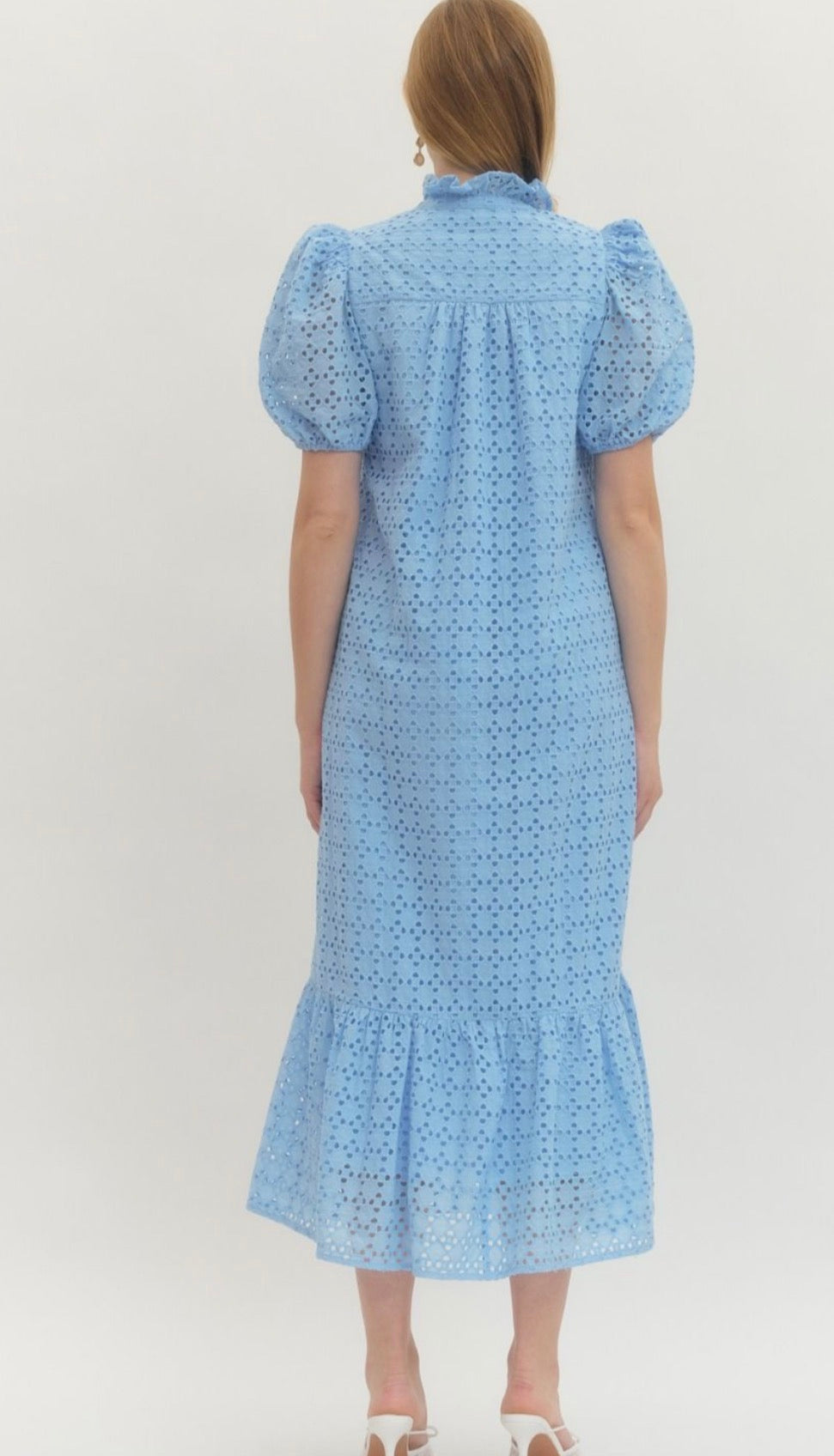 Eyelet Blue Midi Dress
