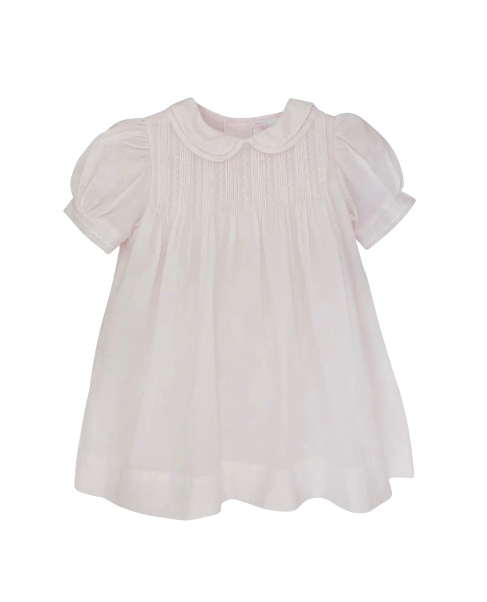 Pink Pintucks + Featherstitching Dress with Bloomers & Bonnet