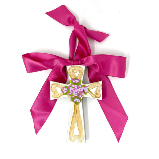 Limited Edition Pink Floral — Hand-Painted 6" Cross