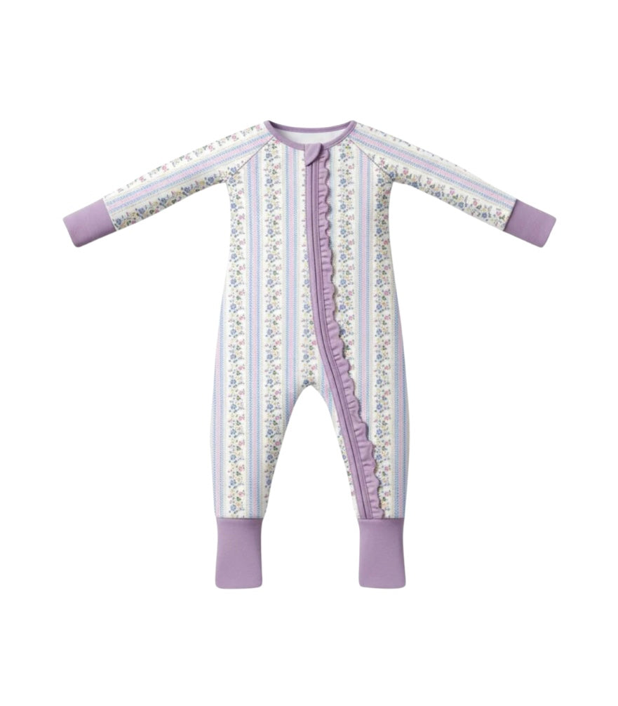 Lavender Floral Zipper Pajamas
