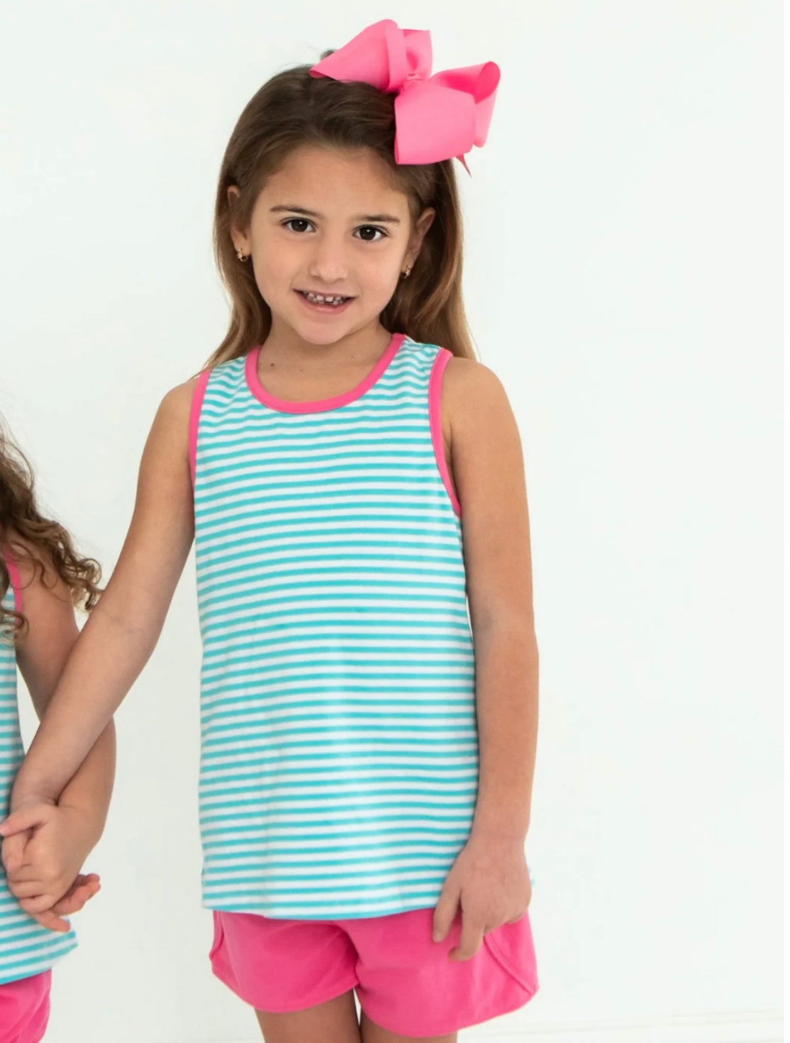 Aqua & Hot Pink Bow Back Shorts Set