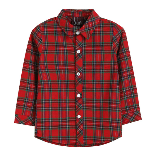 Red and Green Tartan Boys Dress Shirt