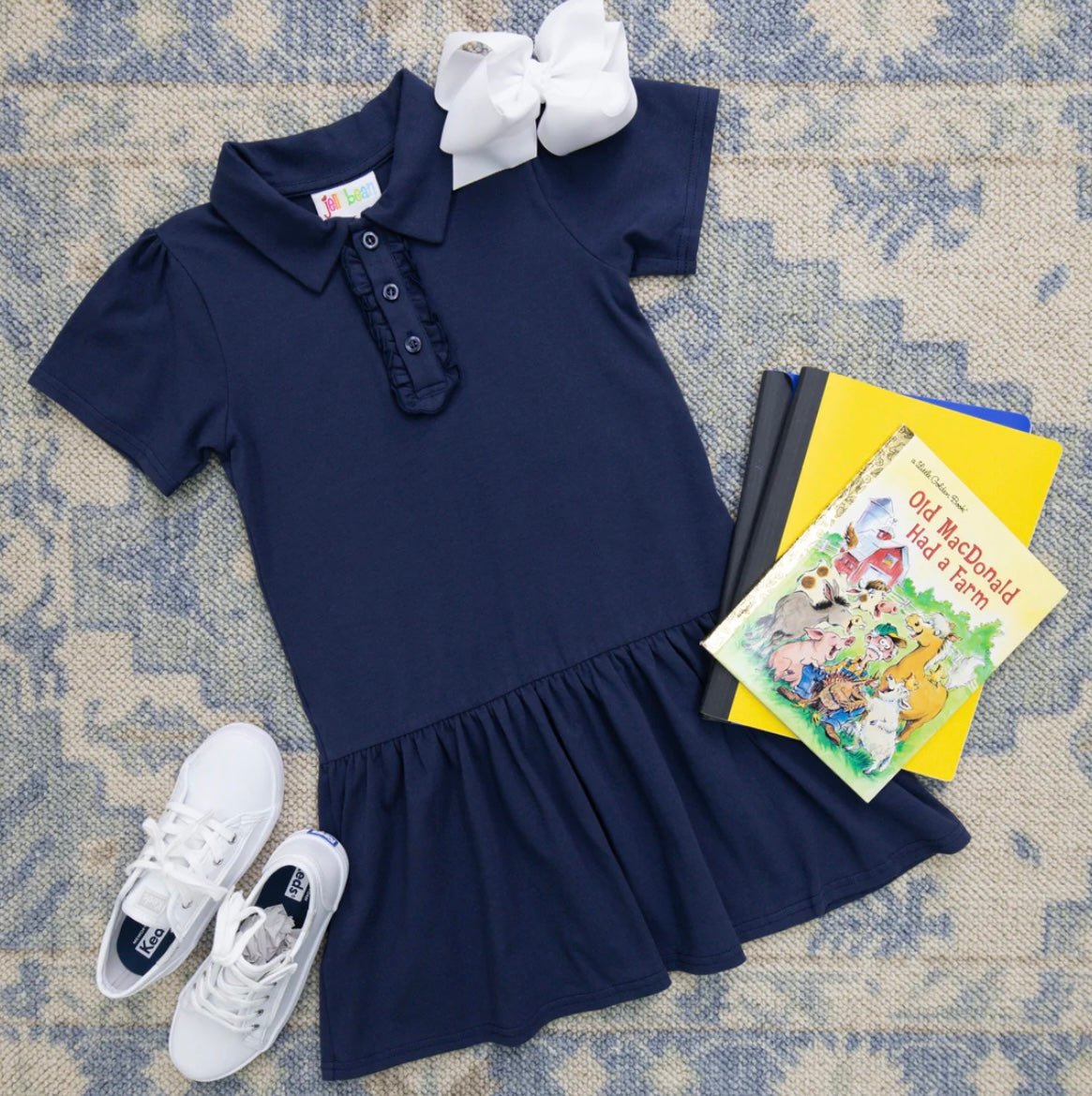 Navy Ruffle Polo Dress