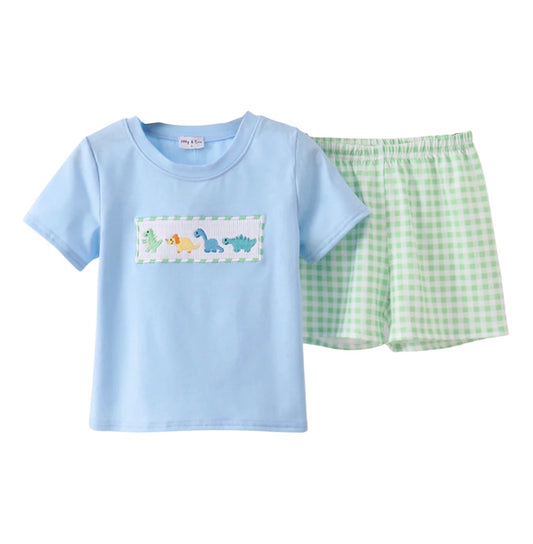 Embroidered Dino Shorts Set