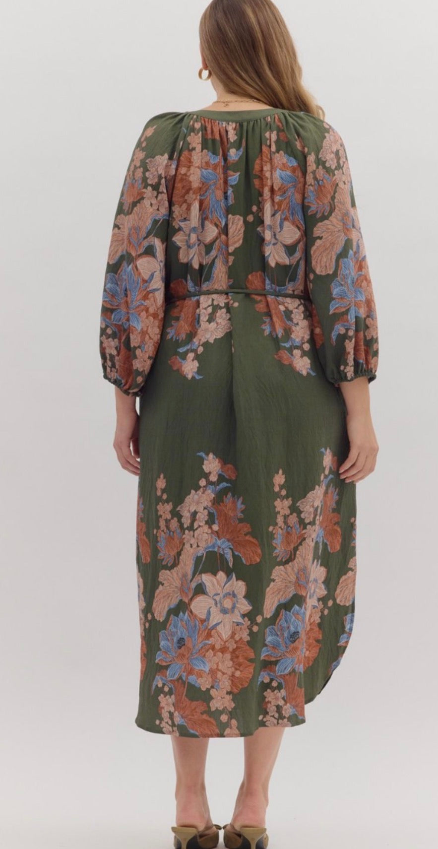 Olive Fall Floral Midi