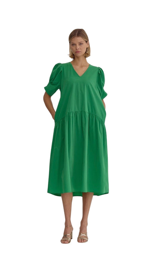 V Neck Short Sleeve Midi