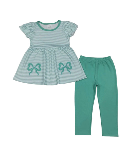 Green Bow Appliqué Legging Set