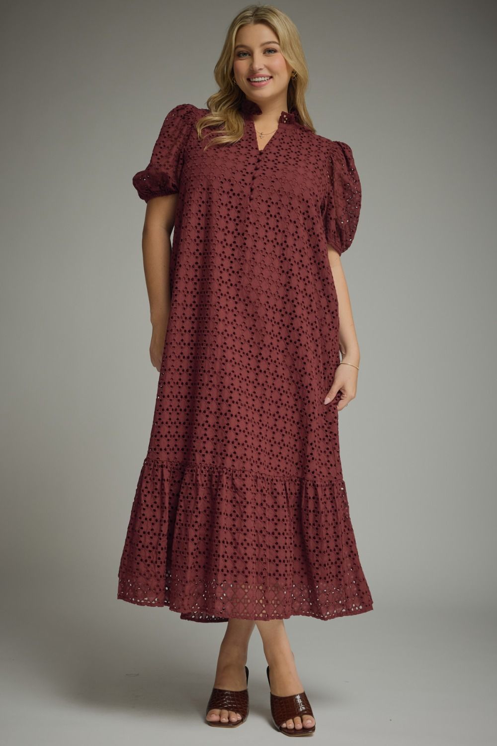 Eyelet Burgundy Midi Women's Dress – Women's Boutique Dress