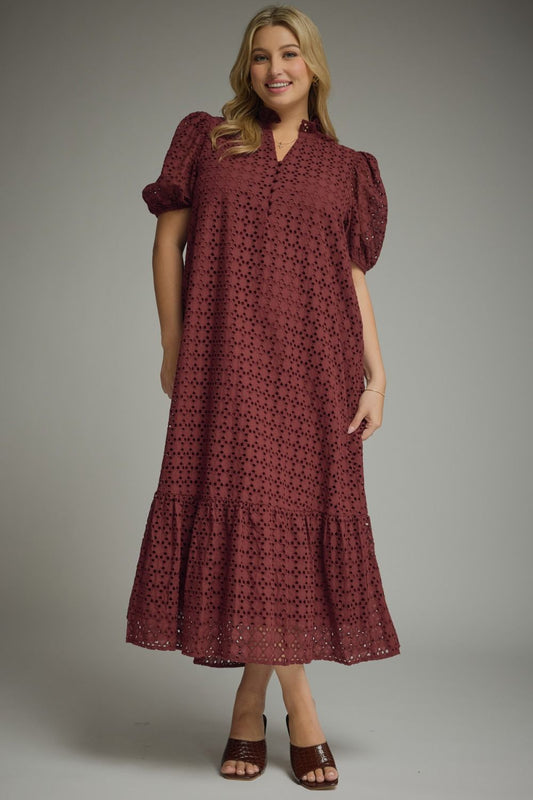 Eyelet Burgundy Midi Women's Dress – Women's Boutique Dress