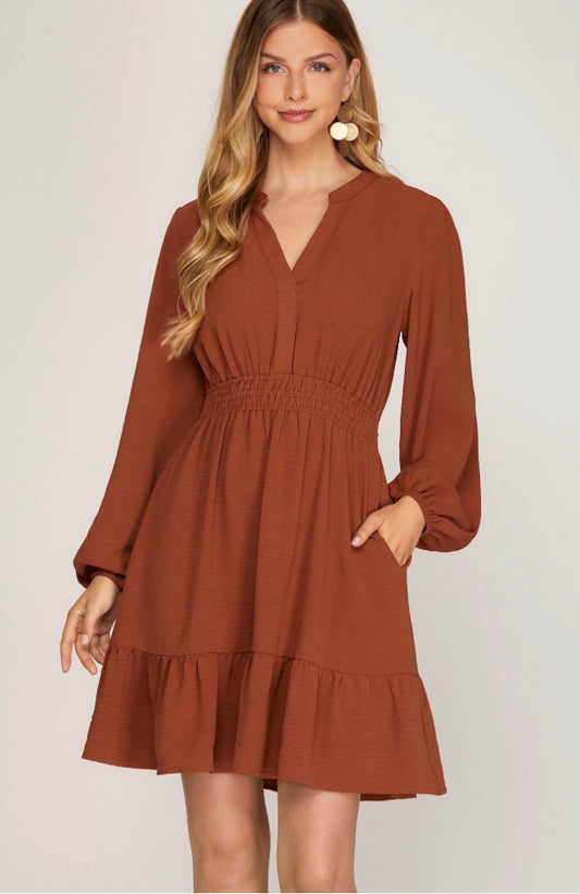 Women's Cinnamon A-Line Long Sleeve Dress