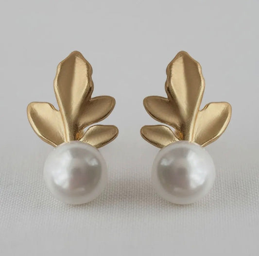 Gold Leaf & Pearl Earrings