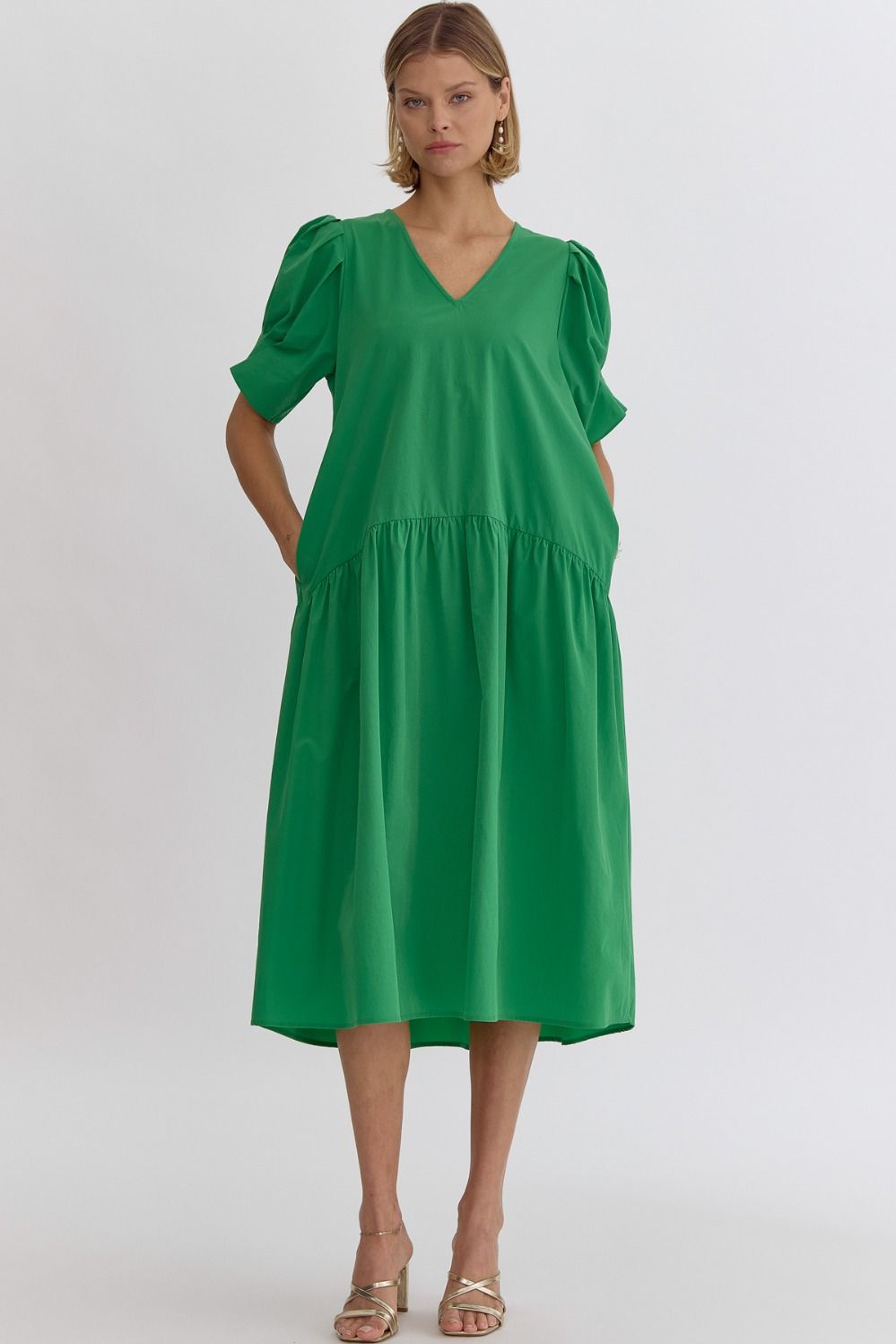 V Neck Short Sleeve Midi