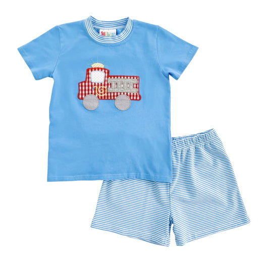 Fire Engine Appliqué Shorts Set