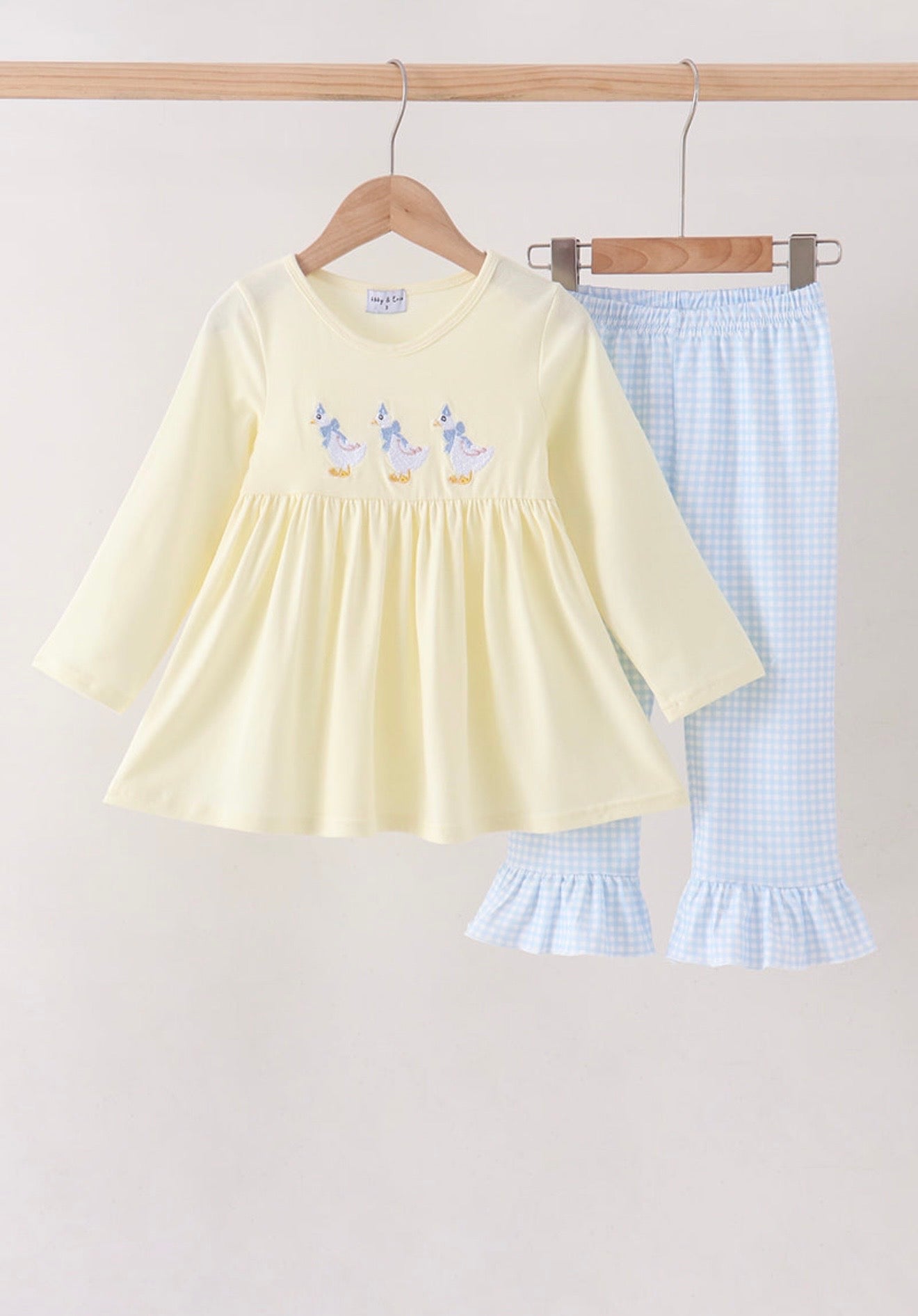 Girls Blue & Yellow Goose Ruffle Pant Set