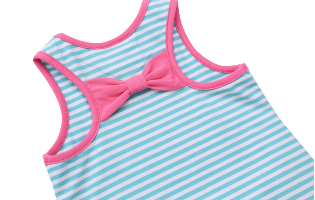 Aqua & Hot Pink Bow Back Shorts Set