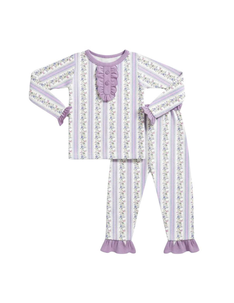 Lavender Floral Ruffle Pajamas