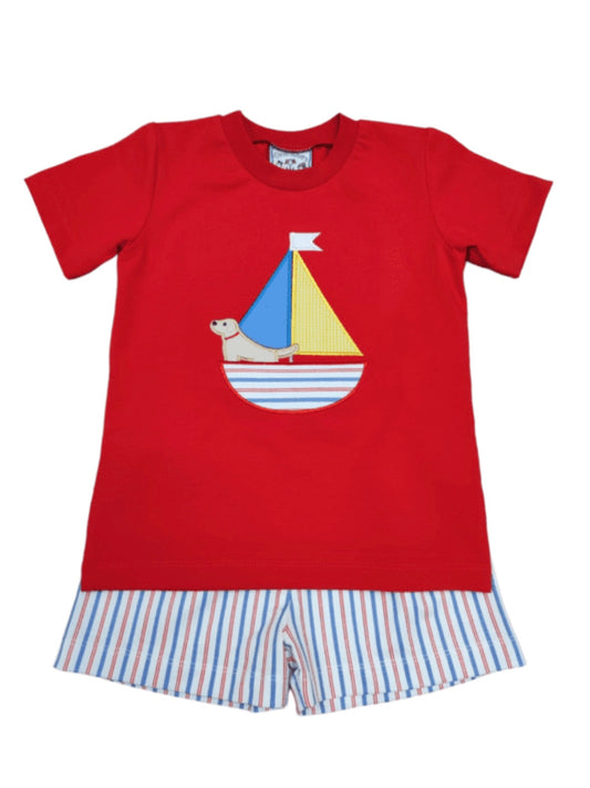 Dog on Sailboat Appliqué Shorts Set