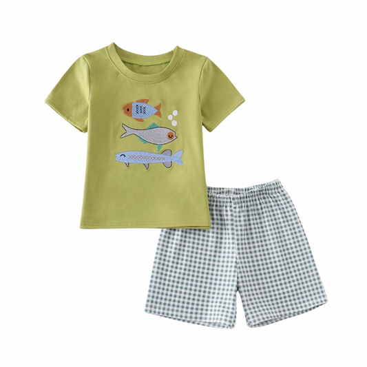 Fish Trio Embroidered Shorts Set