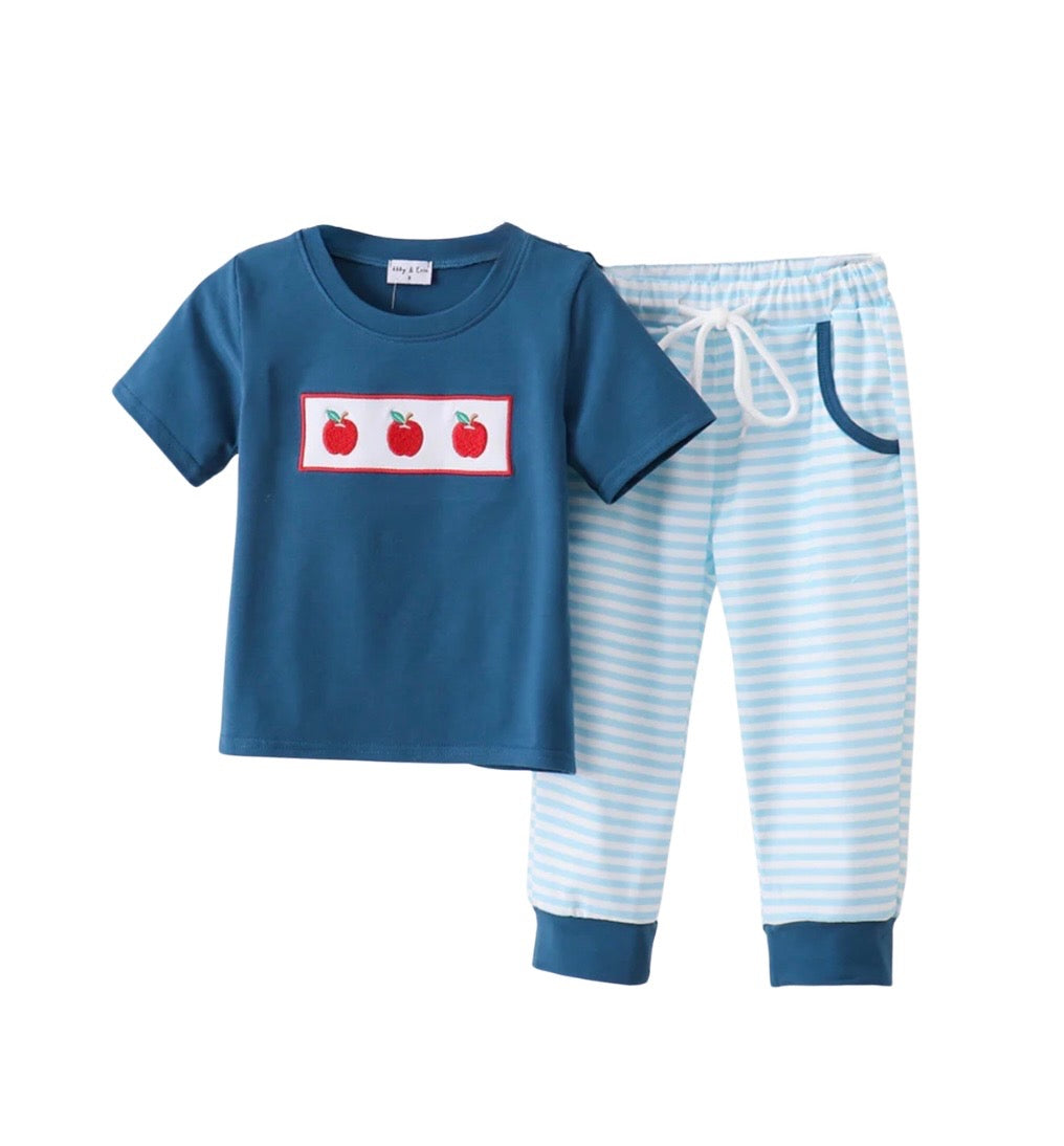 Teal embroidered Apple Jogger Set