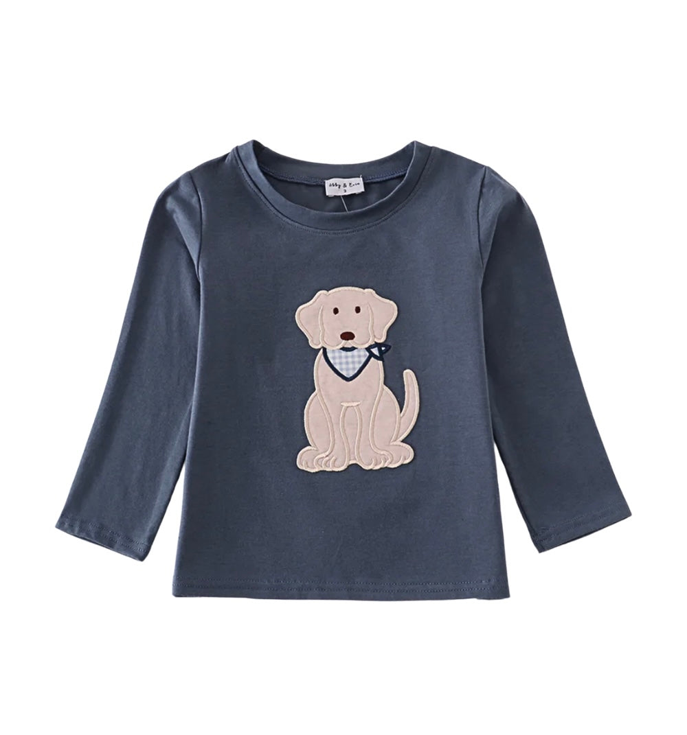 Puppy Appliqué Long Sleeve Top