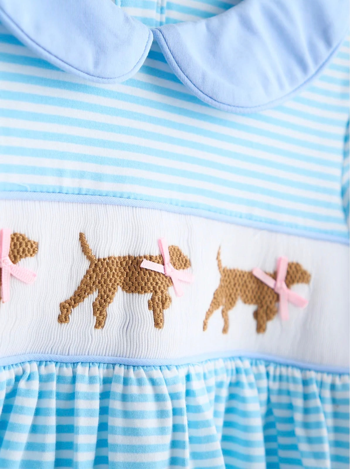 Blue Smocked Puppy Dress