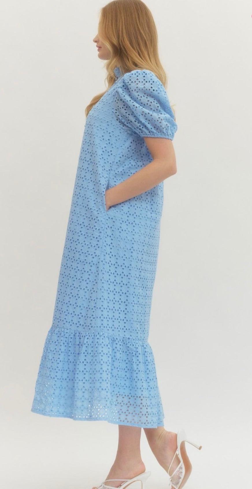 Eyelet Blue Midi Dress