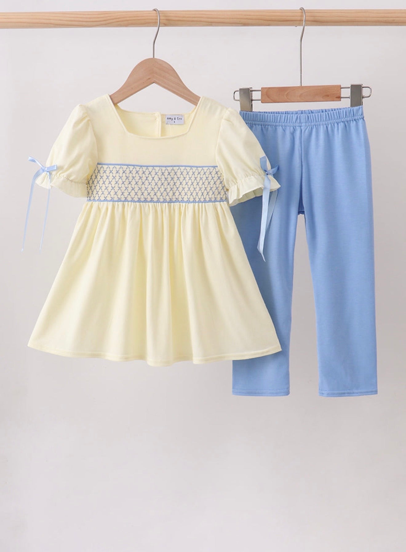 Cream Smocked Bow Pants Set