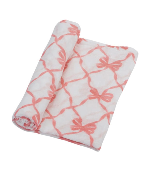 LollyBanks - Pink Bow Swaddle Blanket