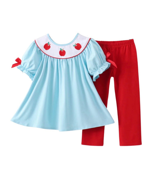 Blue Apple Embroidered Pant Set