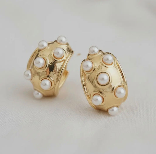 Gold & Pearl Half Hoop Earrings