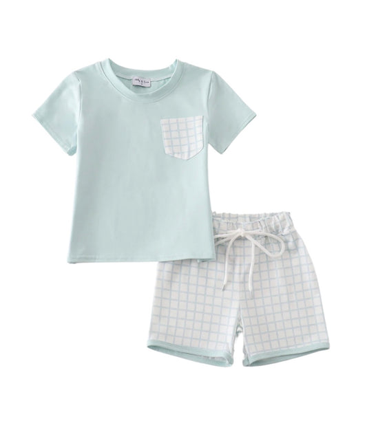 Mint & White Plaid Shorts Set