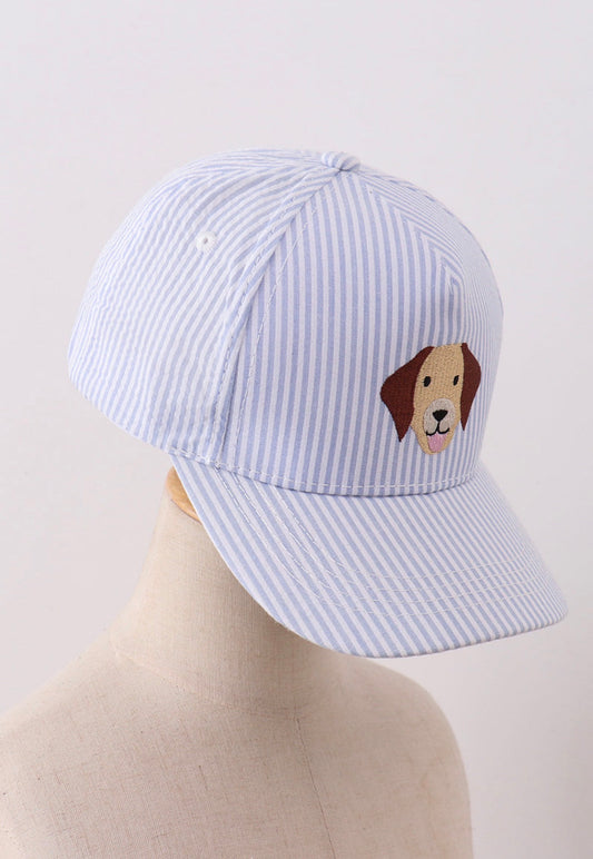 Puppy Embroidered Seersucker Hat