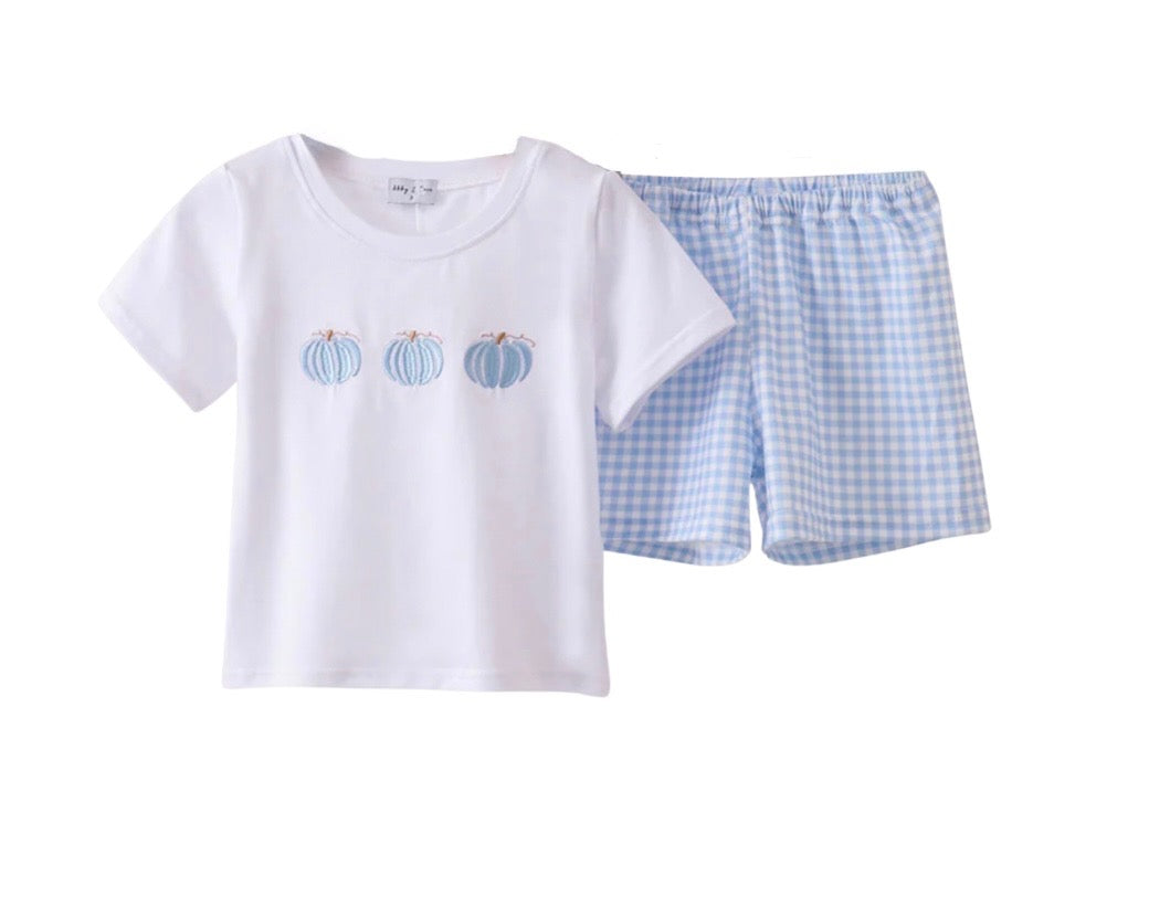 Blue Pumpkin Embroidered Gingham Shorts Set