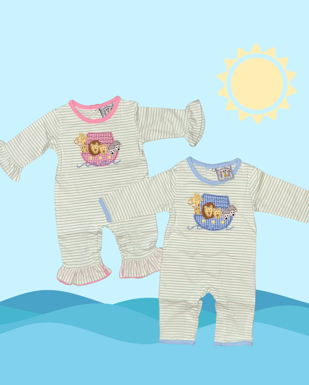 Pink Trim Noah’s Ark Romper