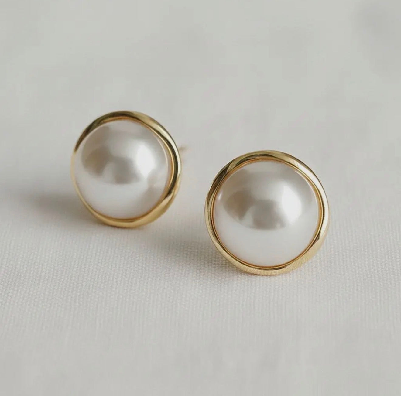Large Gold & Pearl Stud Earrings