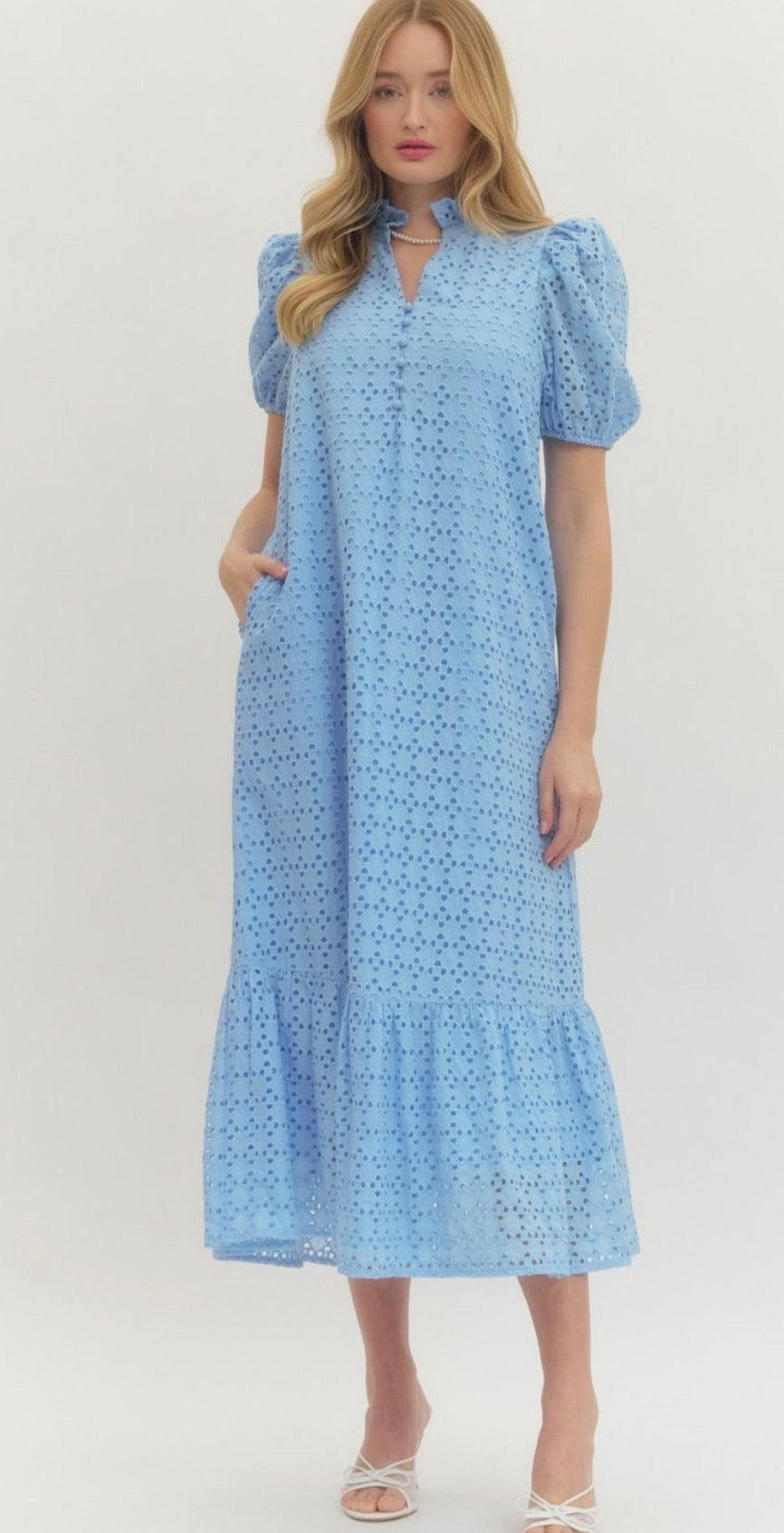 Eyelet Blue Midi Dress