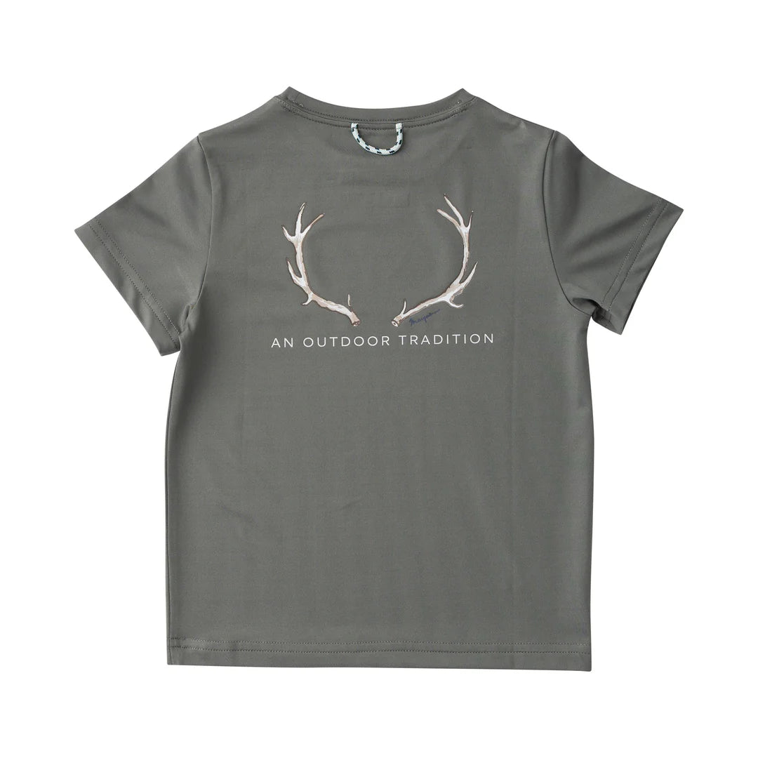Performance Short Sleeve Tee - Olive Green Antlers