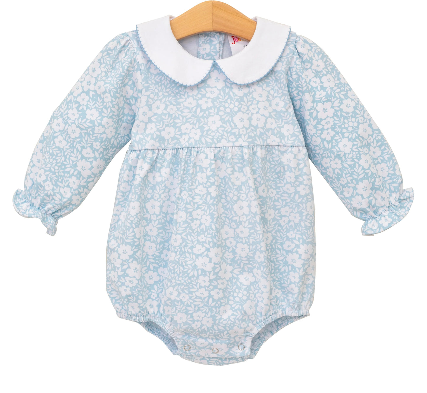 Long Sleeve Blue Collared Floral Bubble