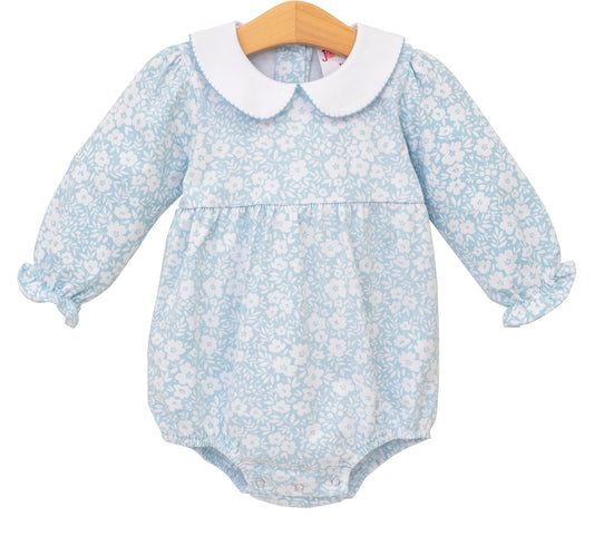 Long Sleeve Blue Collared Floral Bubble