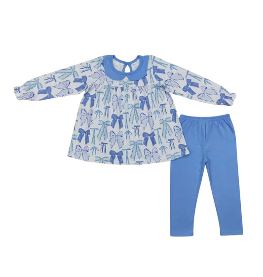 Blue & White Bow Legging Set