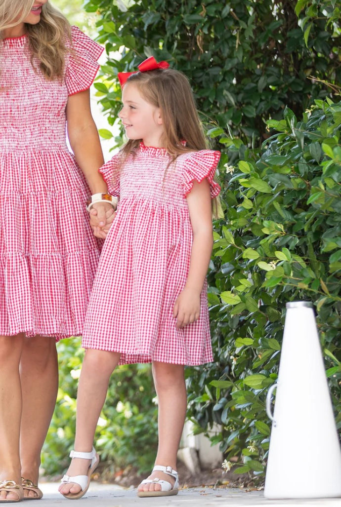 Red & White Gingham Smocked Dress