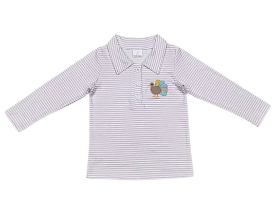 Embroidered Turkey Long Sleeve Polo